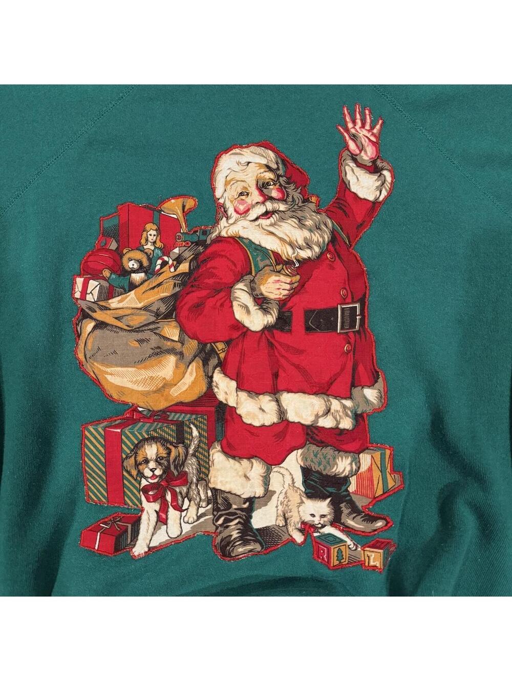 Vintage 80s Hanes Santa Christmas Graphic Sweatshirt Made in USA Large - Picture 3 of 6
